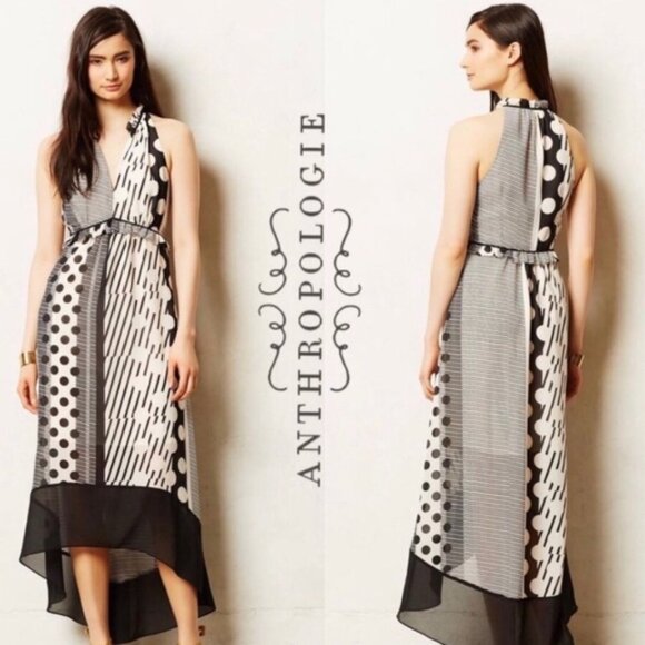 Anthropologie Maeve Channeled Dot High Low Midi Dress Size 0 EUC - Picture 2 of 14